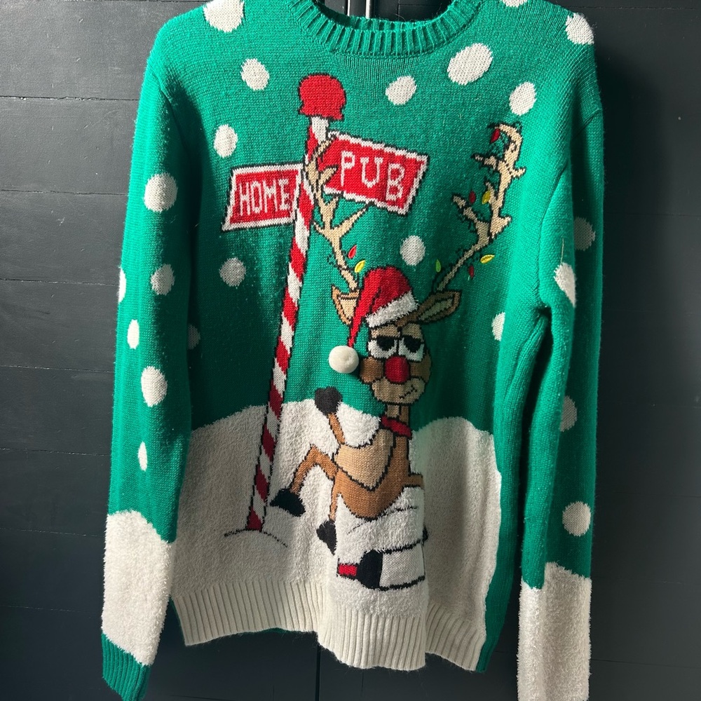 Men’s Festive Green Reindeer Sweater
